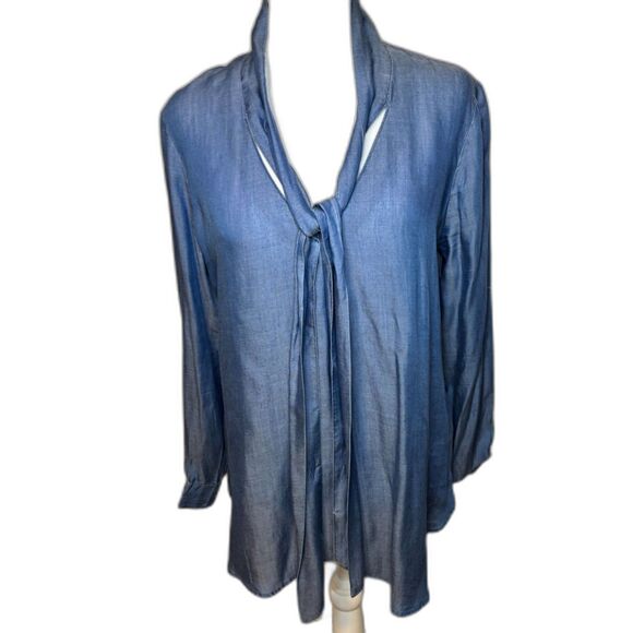 Maison Jules Womens Blue Denim Sailor Pullover Blouse Long Sleeve - Picture 1 of 6